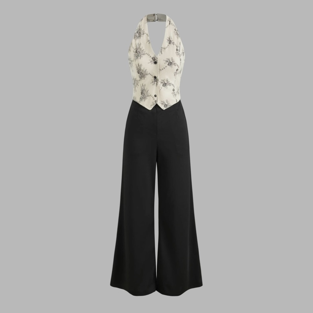 Floral vest jumpsuit with wide leg